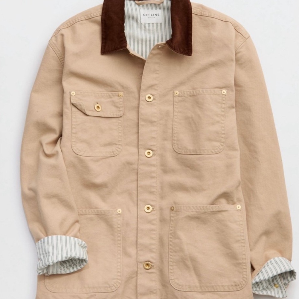 Aerie Tan Utility Jacket with Brown Collar